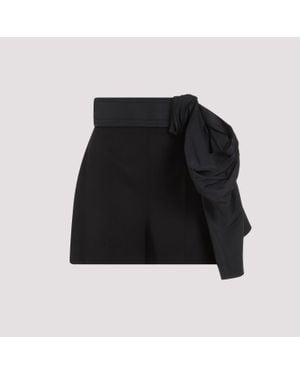 McQueen Luxury High-Rise Bow Detail Cupro Shorts - Black