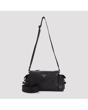 Prada Leather Crossbody Messenger Bag 24/32 Cm X 17 Cm X 12 Cm - Black