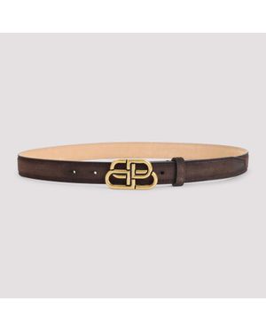 Balenciaga Light Espresso Calf Leather Bb 25 Thin Belt - Natural