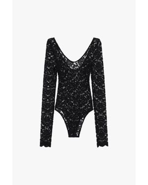 Imperial Body De Encaje Con Manga Larga Y Escote En V - Negro