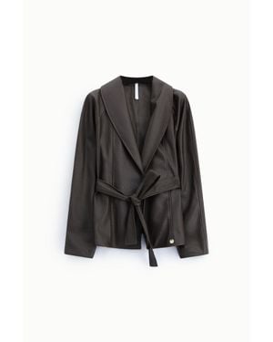 Imperial Chaqueta De Efecto Piel Con Cinturón Y Solapas Anchas - Negro