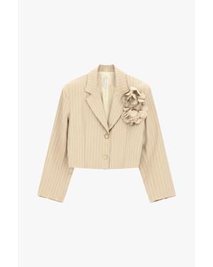 Imperial Blazer Corto De Rayas Con Adorno Floral - Neutro