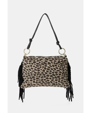 Imperial Bolso Con Estampado Animal Y Flecos Laterales - Negro