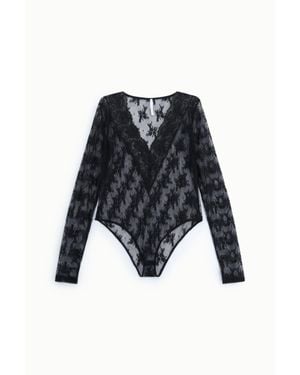 Imperial Body De Encaje Con Manga Larga Y Escote En V - Negro