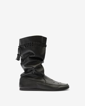 Isabel Marant Welky Laser-Cut Textured-Leather Boots - Black