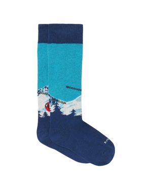 MC2 Saint Barth Lange Jungensocken Mit Bergpostkarten-Aufdruck - Blau
