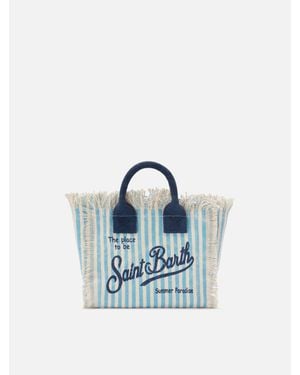 MC2 Saint Barth Canvas Vanity Mini Bag With Light Stripes And Contrast Details - Blu