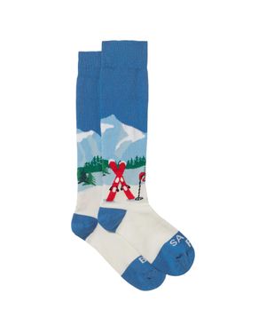 MC2 Saint Barth Lange Jungensocken Mit Bergpostkarten-Aufdruck - Blau