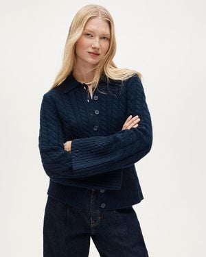 J.Crew Collection Cashmere Twisted Cable-Knit Cardigan - Blue