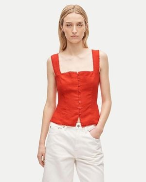 J.Crew Lace-Trim Button-Up Tank Top - Red