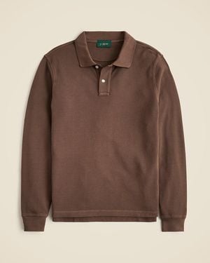 J.Crew Long-Sleeve Washed Piqué Polo Shirt - Brown