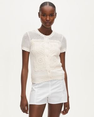 J.Crew Short-Sleeve Crochet Floral Cardigan - White