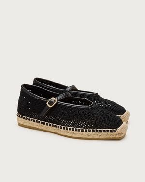 J.Crew Made-In-Spain Sophie Mary Jane Espadrilles With Crochet - Black
