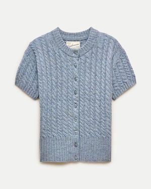 J.Crew Cashmere Short-Sleeve Cable-Knit Cardigan - Blue