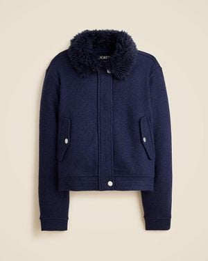 J.Crew Wool-Blend Flight Jacket With Faux-Fur Collar - Blue