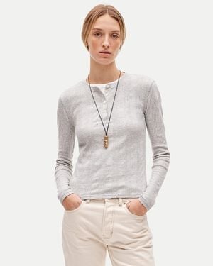 J.Crew Pointelle Long-Sleeve Henley - Gray