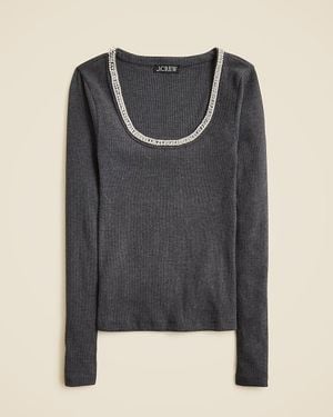 J.Crew Perfect Rib Scoopneck T-Shirt With Embellishments - Gray