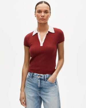 J.Crew Featherweight Cashmere Pointelle Sweater-Polo With Contrast Collar - Red