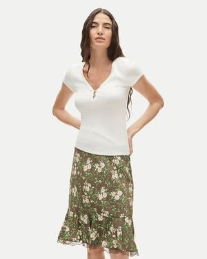 J.Crew Perfect Rib V-Neck Henley With Satin Trim - Green