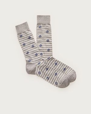 J.Crew Striped Anchor Critter Socks - White