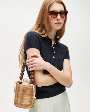 J.Crew Handknotted Rattan Bucket Bag With Wood Beads - Blue