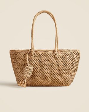 J.Crew Handknotted Large Straw Tote With Fish Charm - Natural