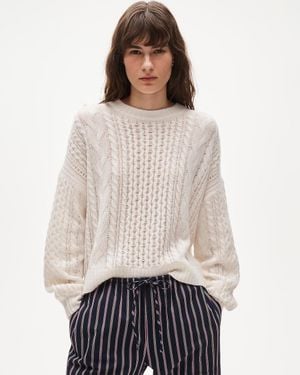 J.Crew Cashmere Cable-Knit Blouson-Sleeve Sweater - White