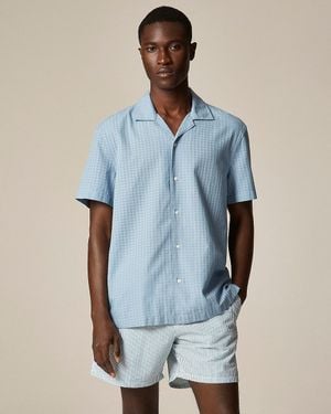 J.Crew Short-Sleeve Cotton Dobby Camp-Collar Shirt - Blue