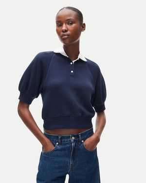 J.Crew Heritage Terry Sweatshirt Polo With Eyelet Collar - Blue