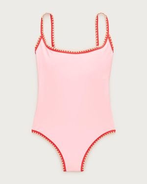 J.Crew Crochet-Trim Scoopback One-Piece - Pink