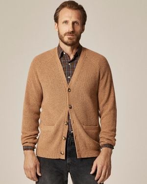 J.Crew Midweight Heathered Cashmere Ribbed V-Neck Cardigan - Natural