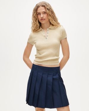 J.Crew Featherweight Ribbed Cashmere Short-Sleeve Sweater-Polo - Blue