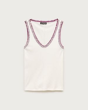 J.Crew Perfect Rib V-Neck Tank Top With Hand-Stitched Trim - Natural