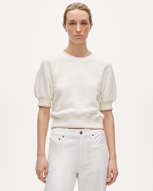 J.Crew Contrast-Trim Heritage Terry Puff-Sleeve Sweatshirt - White