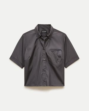 J.Crew Cropped Button-Up Short-Sleeve Shirt - Gray