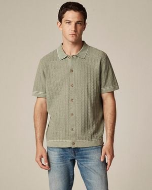 J.Crew Short-Sleeve Cotton Texture-Stitch Polo Cardigan Sweater - Green