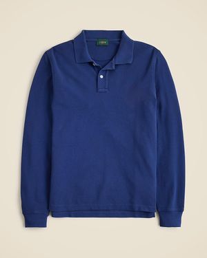 J.Crew Long-Sleeve Washed Piqué Polo Shirt - Blue