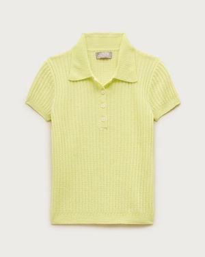 J.Crew Featherweight Cashmere Pointelle Short-Sleeve Sweater-Polo - Yellow