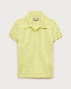 J.Crew Featherweight Cashmere Pointelle Short-Sleeve Sweater-Polo - Yellow