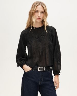 J.Crew Lace-Trim Pintuck Top - Black