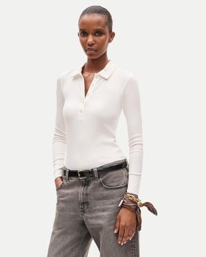 J.Crew Perfect Rib Long-Sleeve Polo Shirt With Satin Trim - Natural