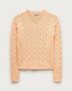 J.Crew Cable-Knit High V-Neck Sweater - Natural