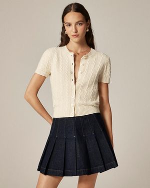 J.Crew Cable-Knit Short-Sleeve Cardigan Top - Blue