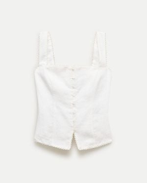 J.Crew Lace-Trim Button-Up Tank Top - White