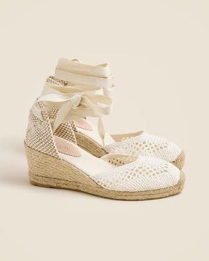 J.Crew Made-In-Spain Crochet Lace-Up Espadrille Wedges - Natural