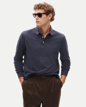 J.Crew Long-Sleeve Sueded Cotton Polo Shirt - Blue