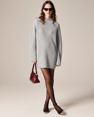 J.Crew Ribbed Turtleneck Mini Sweater-Dress - Natural