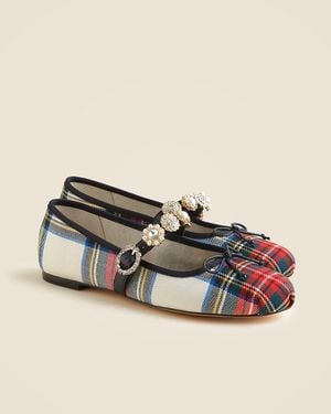 J.Crew Logan Embellished Mary Jane Ballet Flats - White