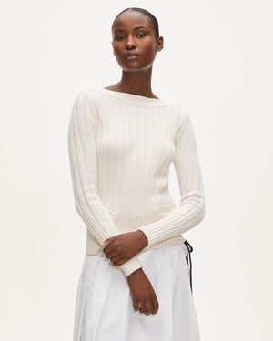 J.Crew Cotton Rib Boatneck Sweater With Pockets - White