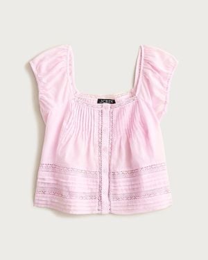 J.Crew Cap-Sleeve Lace-Trim Top - Pink